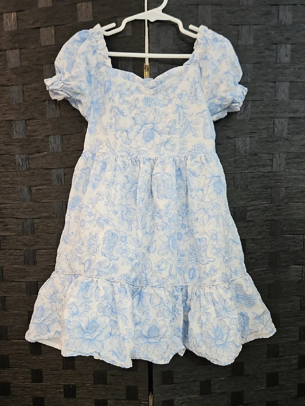 Happily Grey Girls' Light Blue Coastal Cowgirl Floral Puff-Sleeve Dress Sz 6